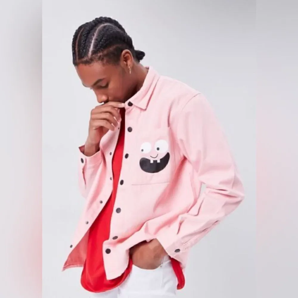 Pink Classic Fit Face Graphic Jean Shirt